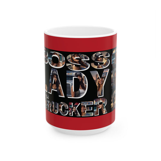 Boss Lady Trucker (Red) Ceramic Mug, (15oz)